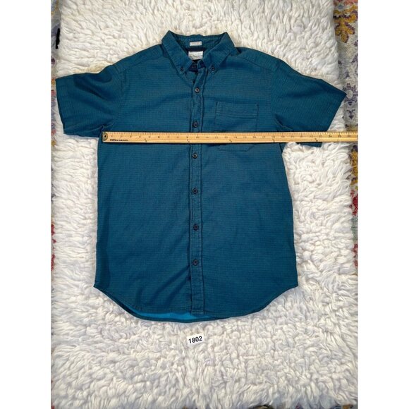 Columbia Mens Shirt Short Sleeve Sz Med Button Down Blue Striped Pocket Stretch - Picture 4 of 7